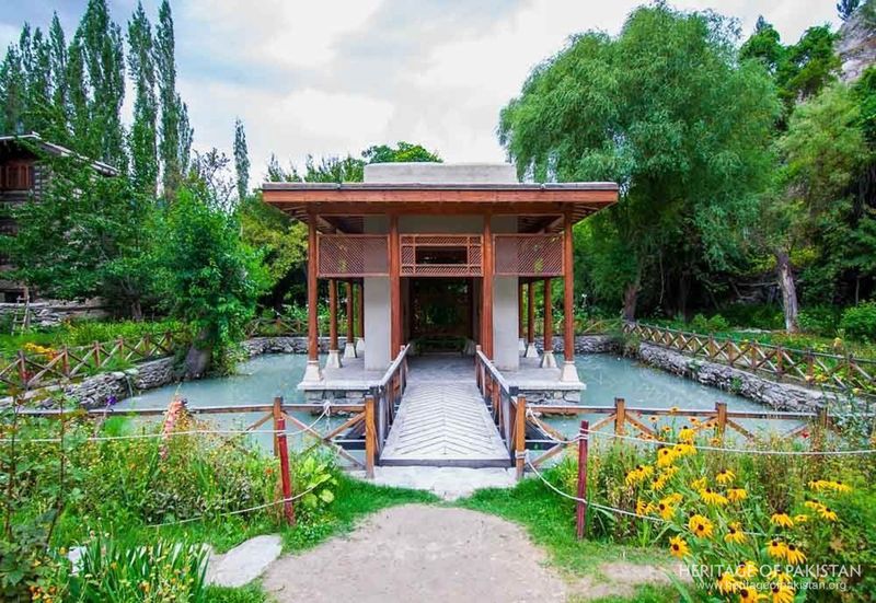 Twin ponds frame this symmetrical garden pavilion at Shigar Fort.