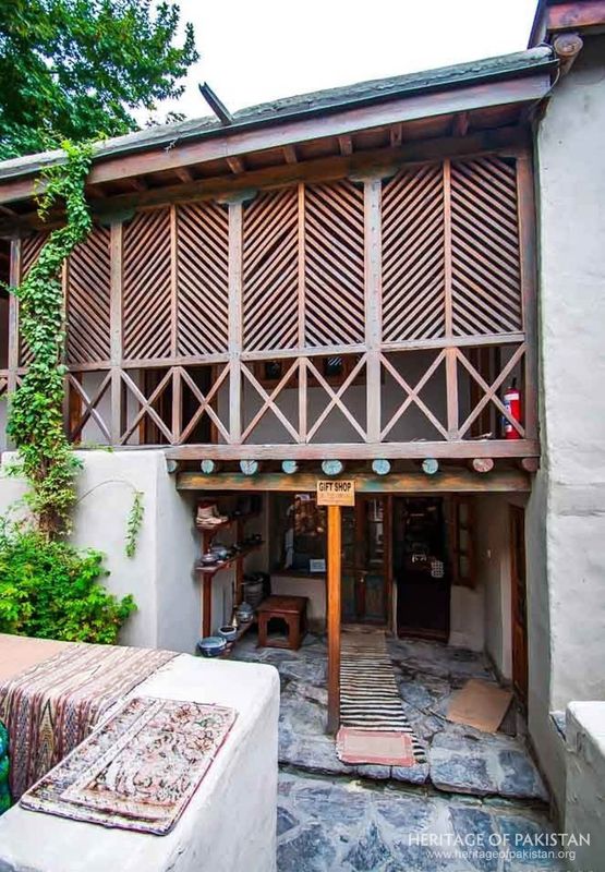 Heritage souvenir shop displays traditional timber craftsmanship.