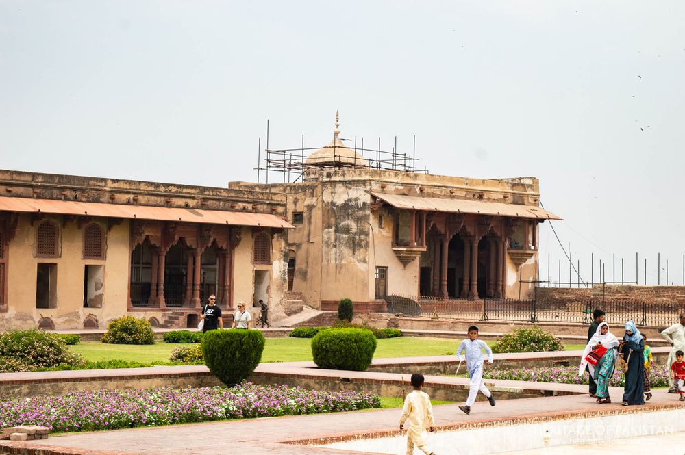 Jahangir's Quadrangle: restored Mughal pavilion and formal garden layout.