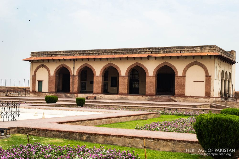 The grand arcade of Jahangir's Quadrangle with classical arched bays.